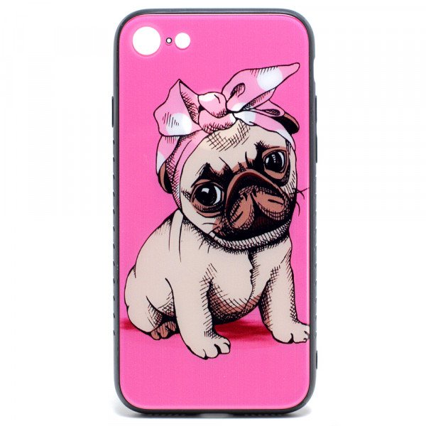 Wholesale iPhone 8 Plus / 7 Plus Design Tempered Glass Hybrid Case (Puppy Pug)